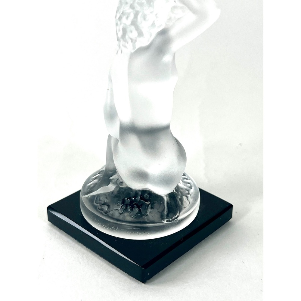 Lalique Floreal Frosted Crystal Nude Woman Figurine on Black Base France